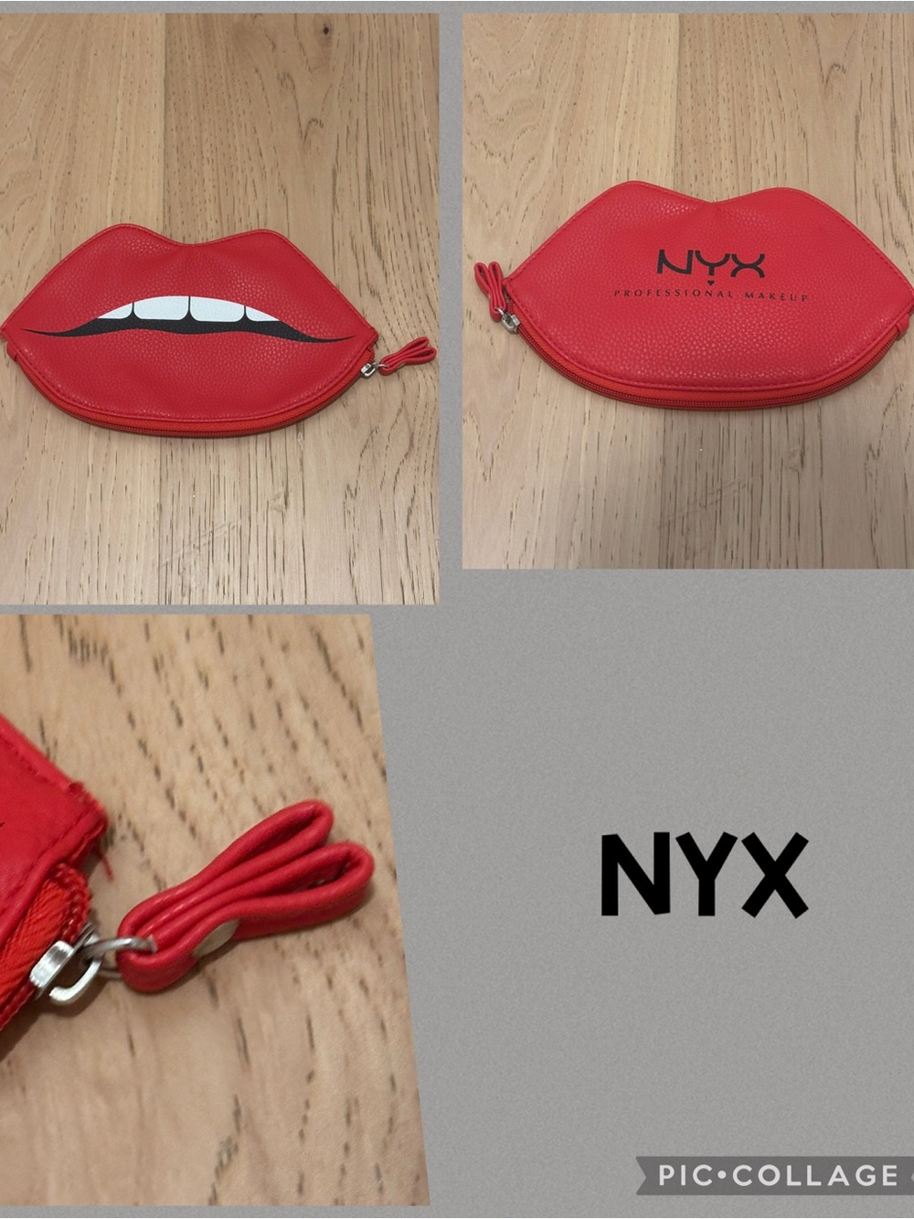 NYX Lip-Shaped Makeup Pouch in Bright Red with White Teeth Detail